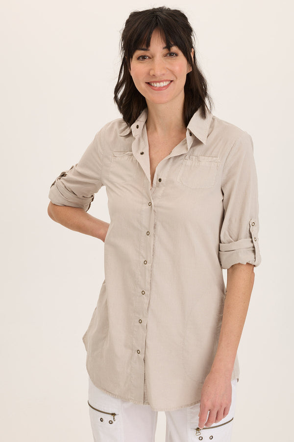 Reporter Soft Voile Button-Down Blouse