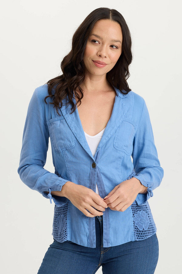 Trinket Linen/Crochet Embroidered Lightweight Jacket