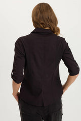 Arvin Perforated Poplin + Jersey Tabbed 3/4-Sleeve Snap-Up Top
