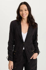 Stratford Twill/Jersey 3/4-Sleeve Blazer Jacket