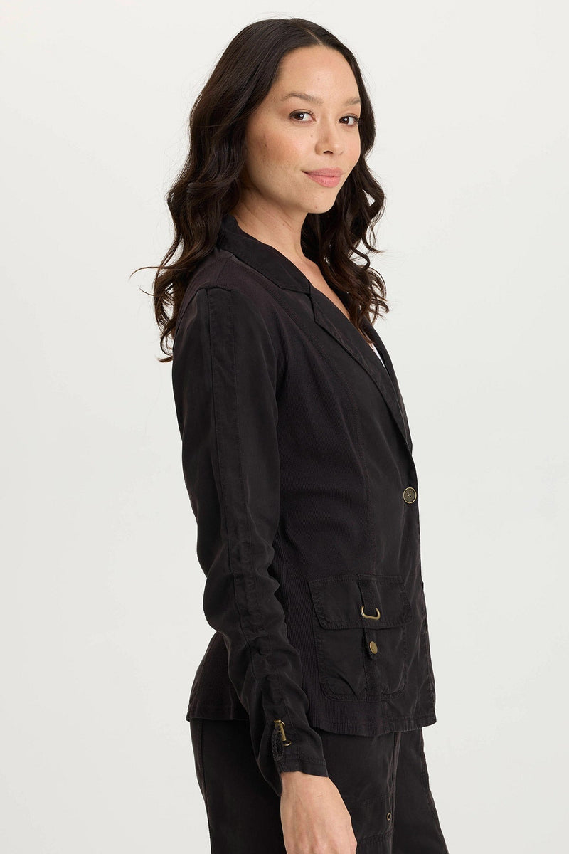 Stratford Twill/Jersey 3/4-Sleeve Blazer Jacket