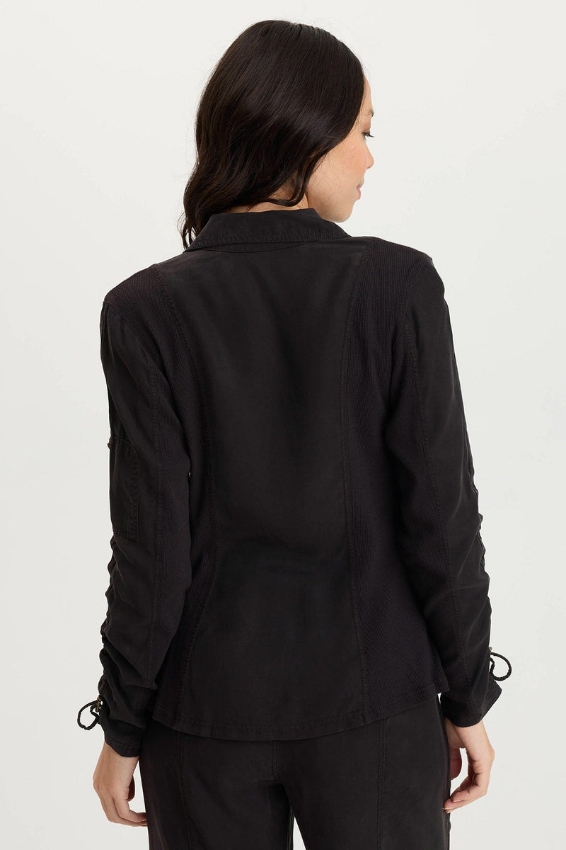 Stratford Twill/Jersey 3/4-Sleeve Blazer Jacket