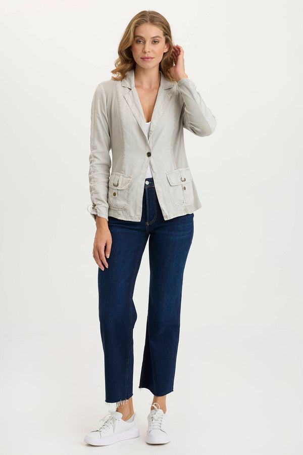 Stratford Twill/Jersey 3/4-Sleeve Blazer Jacket