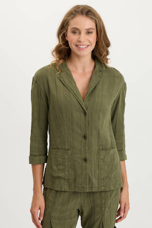 Hendrix Textured Gauze 3/4-Sleeve Button-Up Jacket
