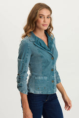 Darwin Poplin/Ribbed Tabbed 3/4-Sleeve Jacket