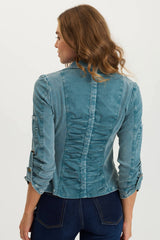Darwin Poplin/Ribbed Tabbed 3/4-Sleeve Jacket