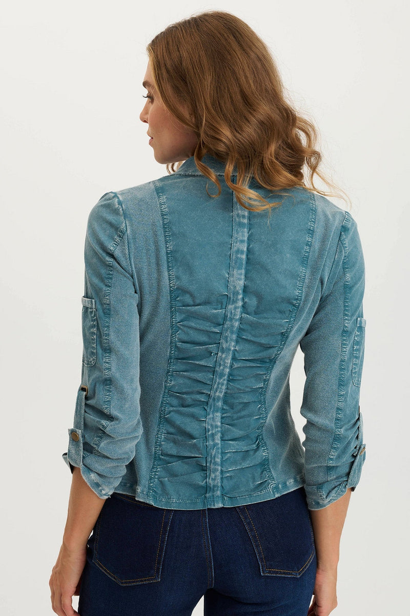 Darwin Poplin/Ribbed Tabbed 3/4-Sleeve Jacket