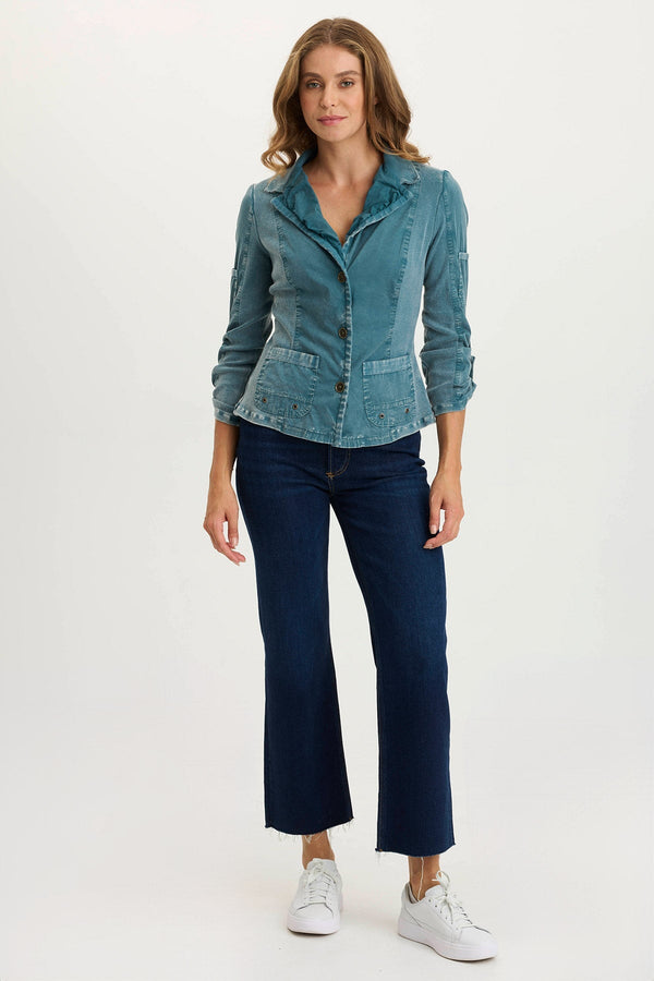 Darwin Poplin/Ribbed Tabbed 3/4-Sleeve Jacket