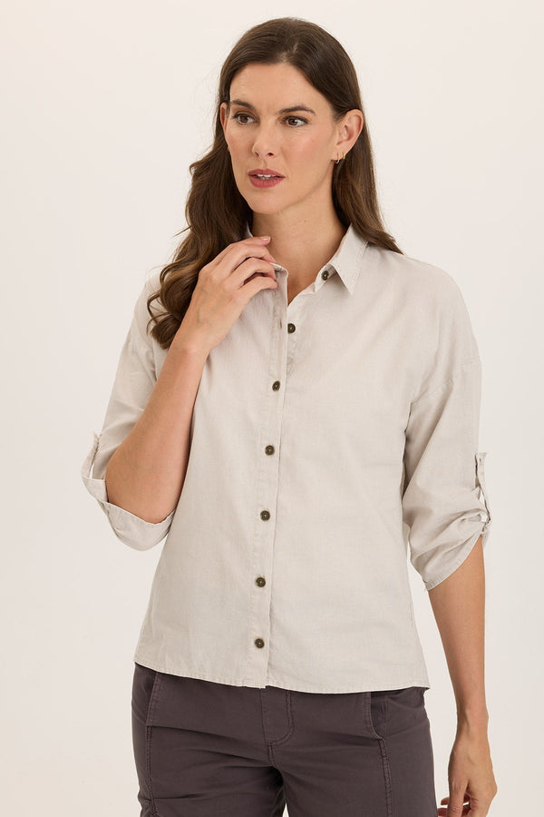 Carrie Linen 3/4-Sleeve Button-Up