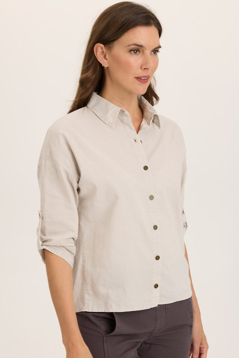 Carrie Linen 3/4-Sleeve Button-Up