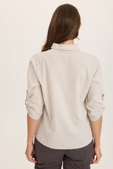 Carrie Linen 3/4-Sleeve Button-Up