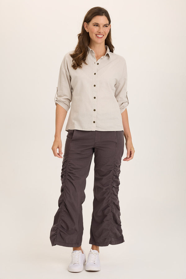 Carrie Linen 3/4-Sleeve Button-Up