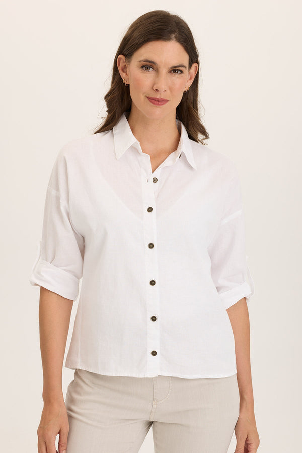 Carrie Linen 3/4-Sleeve Button-Up