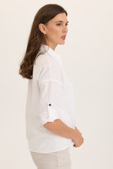 Carrie Linen 3/4-Sleeve Button-Up