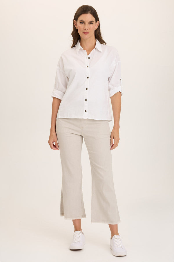 Carrie Linen 3/4-Sleeve Button-Up