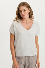 Ulysses Twill/Jersey Oversized V-Neck Top