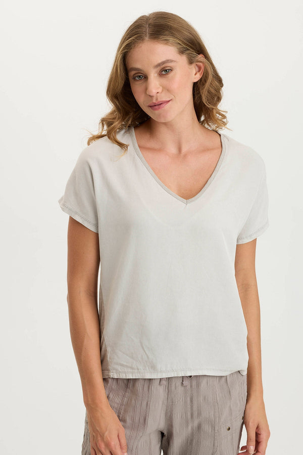 Ulysses Twill/Jersey Oversized V-Neck Top