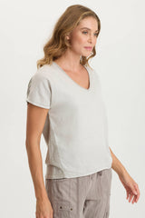 Ulysses Twill/Jersey Oversized V-Neck Top