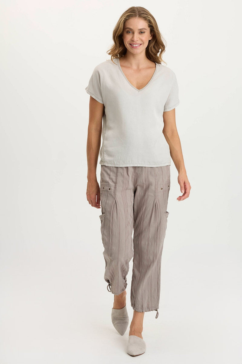 Ulysses Twill/Jersey Oversized V-Neck Top