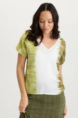 Ulysses Twill/Jersey Oversized V-Neck Top