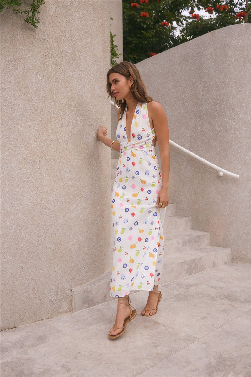 FORTUNATE ONE Marici Maxi Dress Santorini Print
