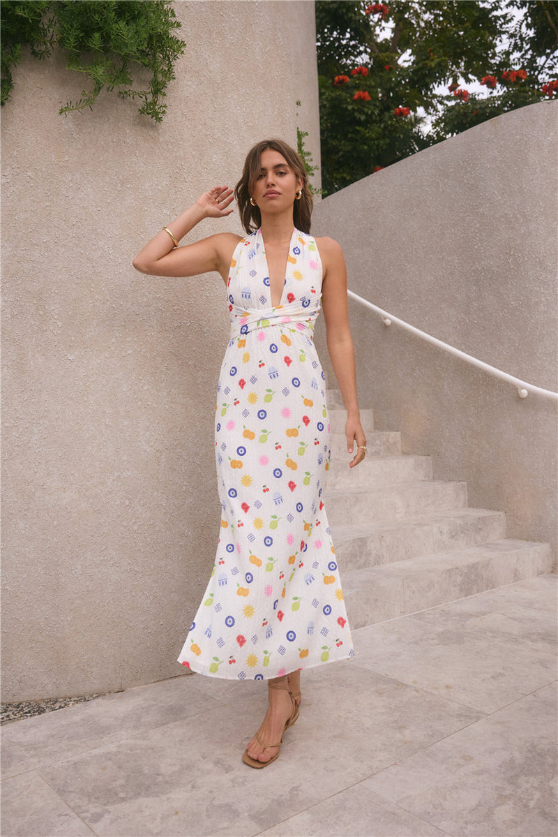 FORTUNATE ONE Marici Maxi Dress Santorini Print