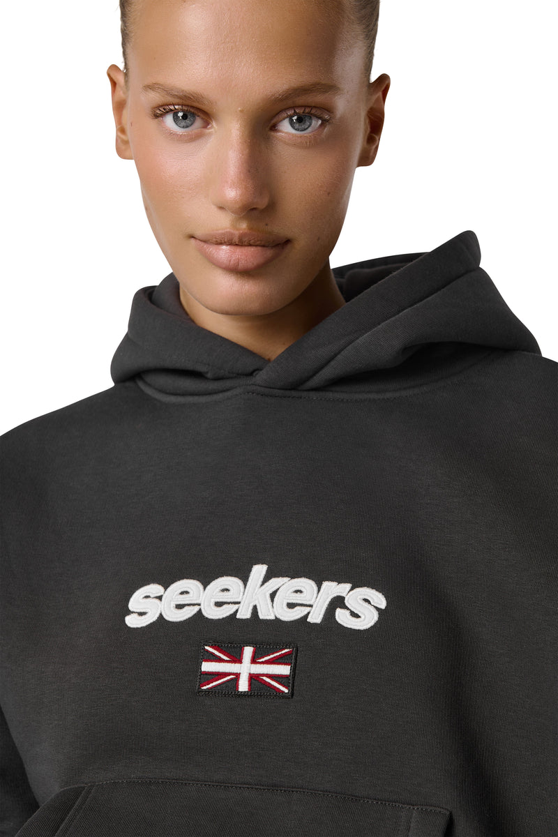 Seekers GB Shrunken Hoodie in Off-Black