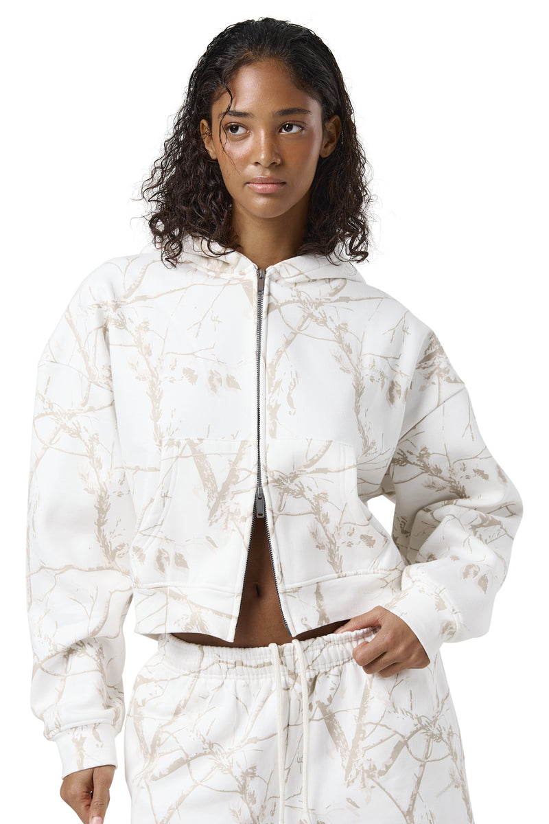 Ranch Shrunken Zip Up Hoodie in Milk