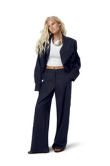 Emmie Straight Leg Linen Trouser in Navy