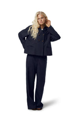 Emmie Double Breasted Linen Blazer in Navy