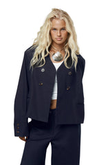 Emmie Double Breasted Linen Blazer in Navy