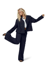 Emmie Straight Leg Linen Trouser in Navy