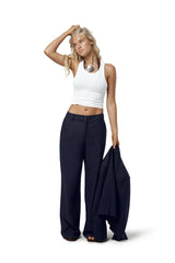 Emmie Straight Leg Linen Trouser in Navy