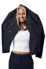 Emmie Double Breasted Linen Blazer in Navy