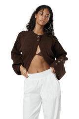 Sable Button Top Cardigan in Brown