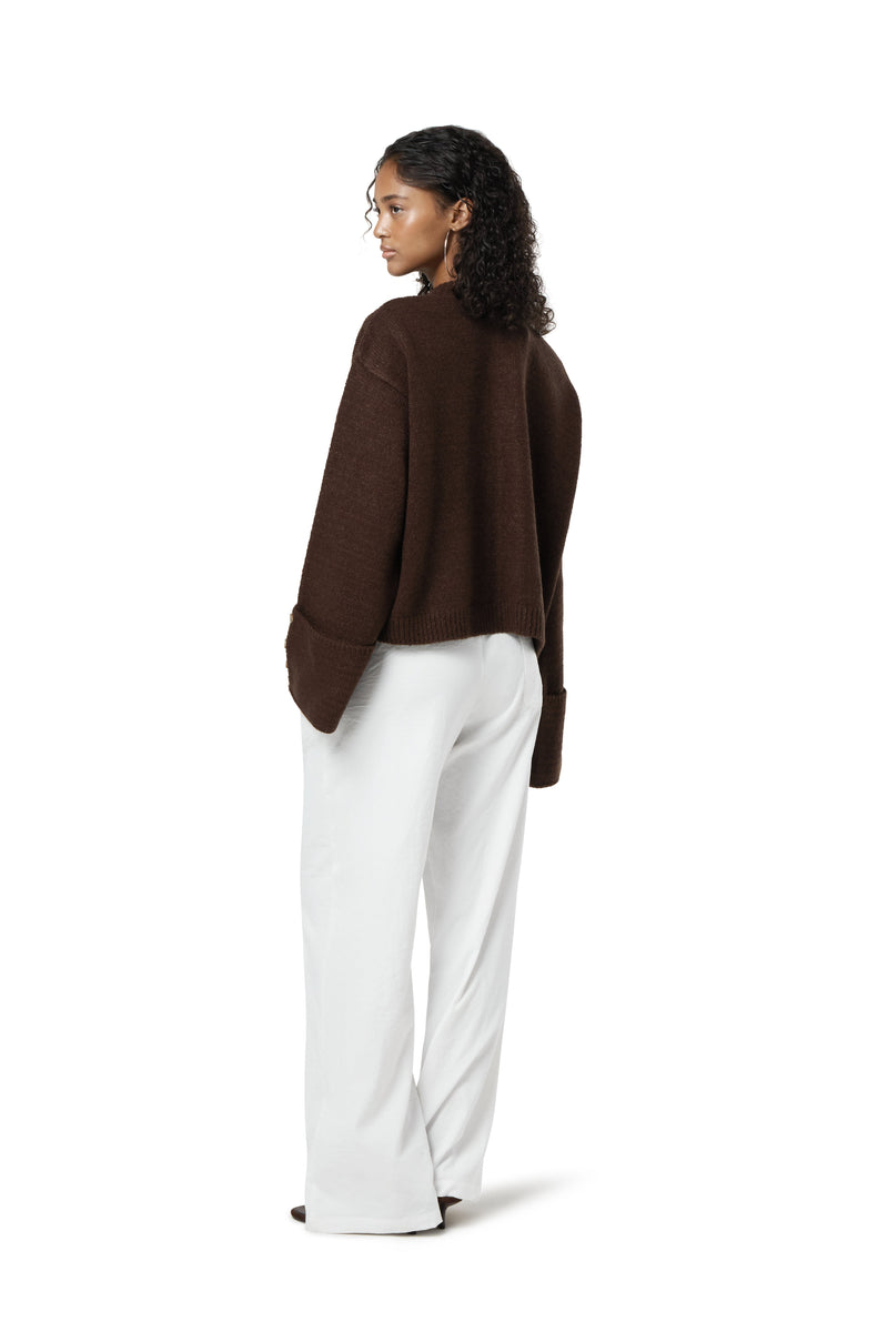 Sable Button Top Cardigan in Brown