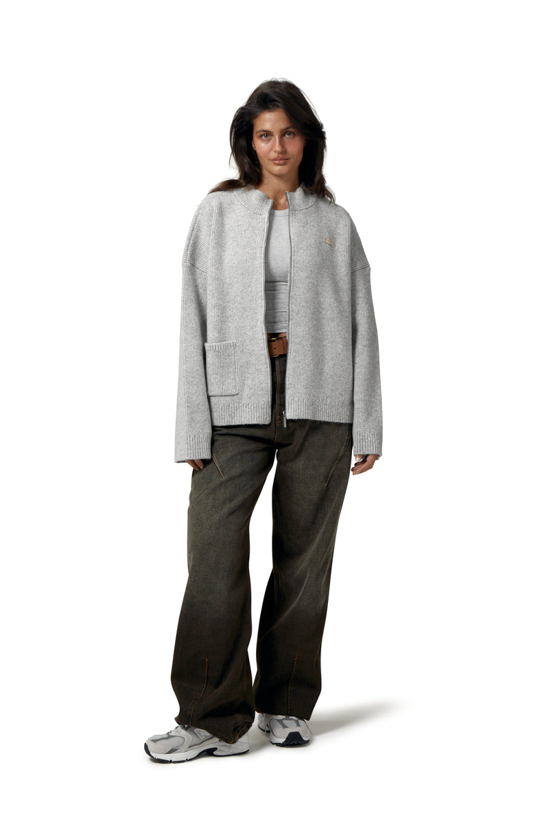 Originals Knit Zip Up in Light Grey