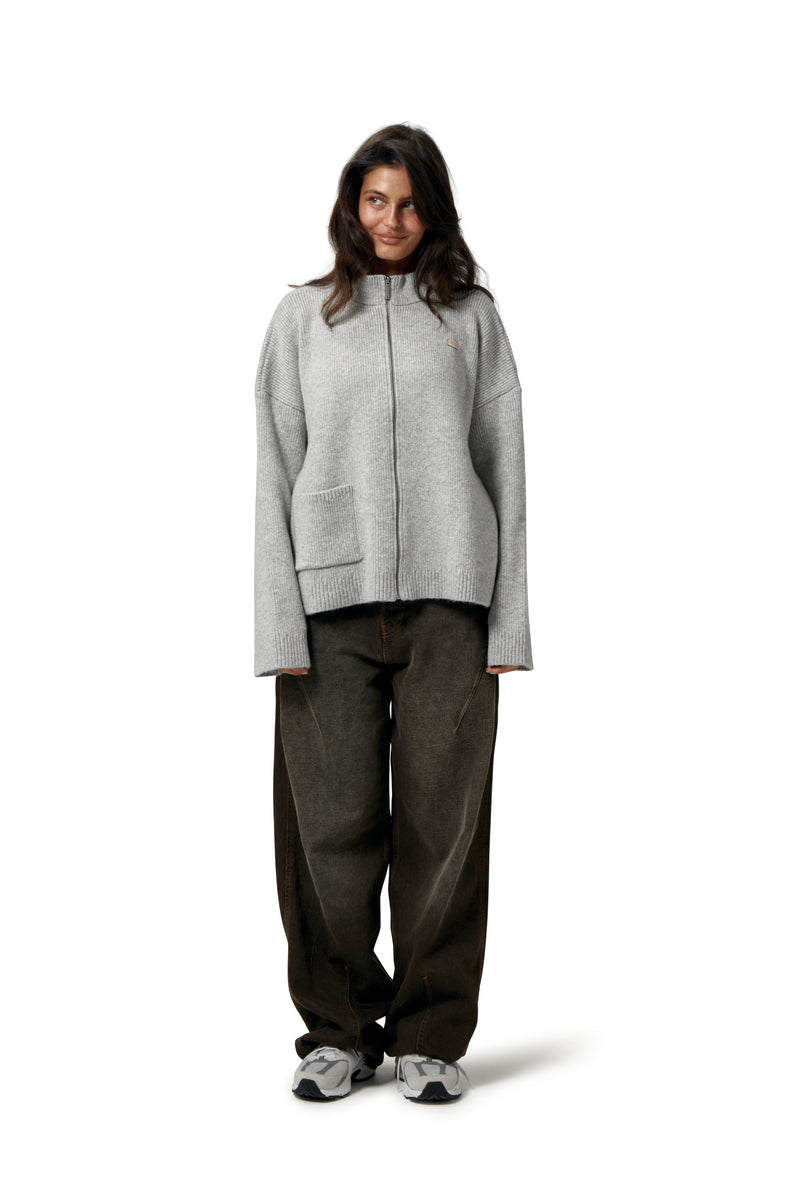 Originals Knit Zip Up in Light Grey