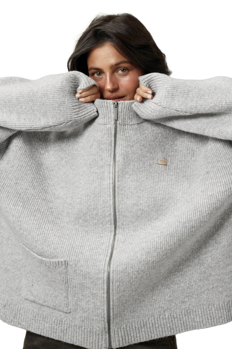 Originals Knit Zip Up in Light Grey