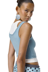 Huggie Layered Vest Top in Mid Blue
