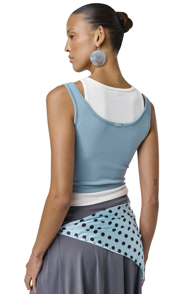 Huggie Layered Vest Top in Mid Blue