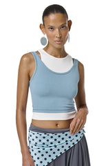 Huggie Layered Vest Top in Mid Blue