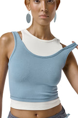 Huggie Layered Vest Top in Mid Blue