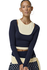 Huggie Layered Long Sleeve Top in Navy