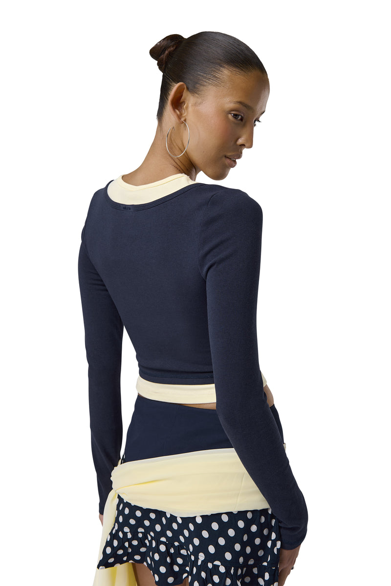 Huggie Layered Long Sleeve Top in Navy