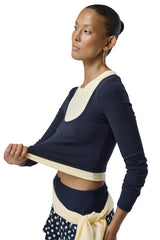Huggie Layered Long Sleeve Top in Navy