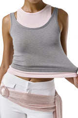 Huggie Layered Vest Top in Mid Grey