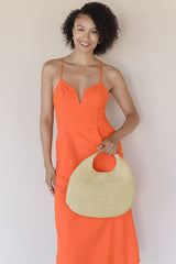 Ariana Woven Raffia Moon Handbag