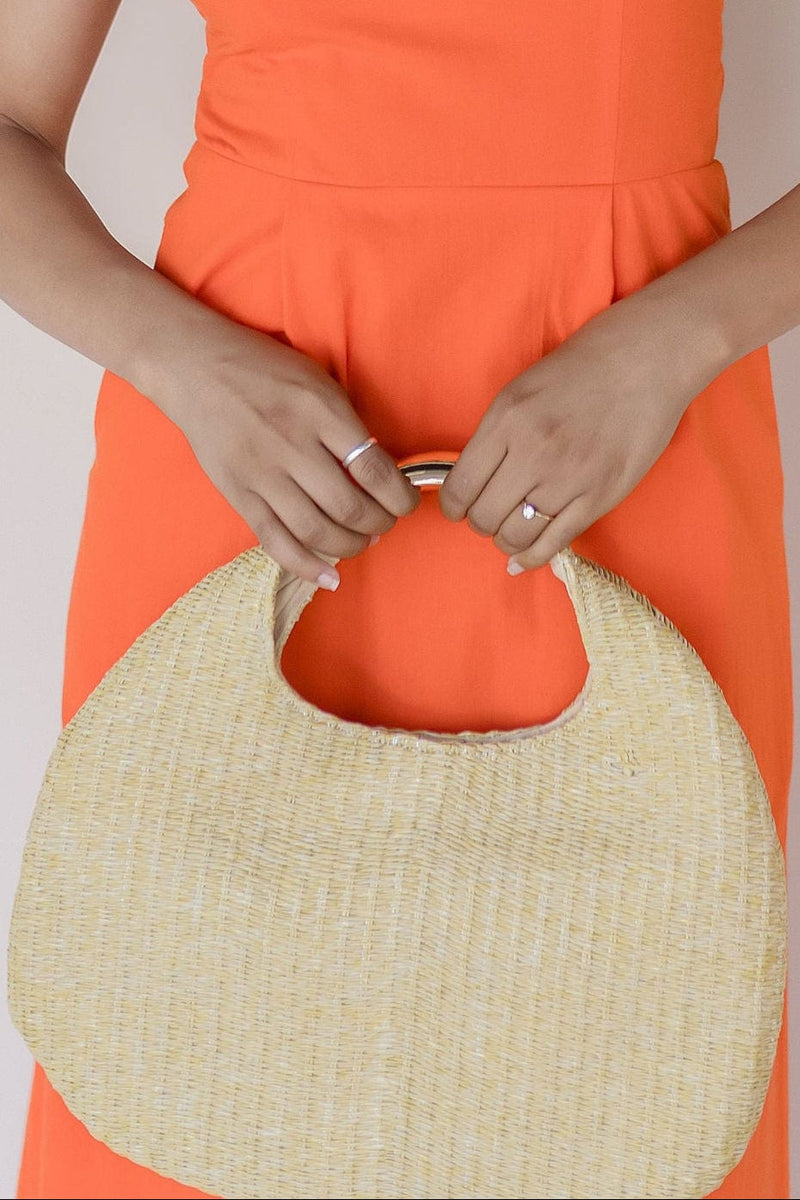 Ariana Woven Raffia Moon Handbag