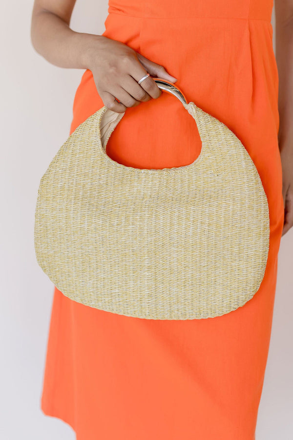 Ariana Woven Raffia Moon Handbag